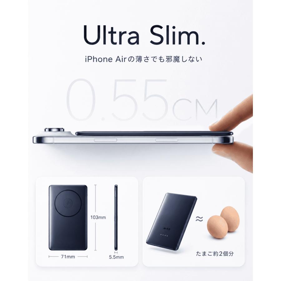 MOD Ultra Slim【最薄級5.5mm/軽量98g】準固体モバイルバッテリー 5000mAh Qi2 MagSafe対応 ワイヤレス充電 15W PD20W 3in1 iPhone AirPods レビュー 100日保証 |  | 04