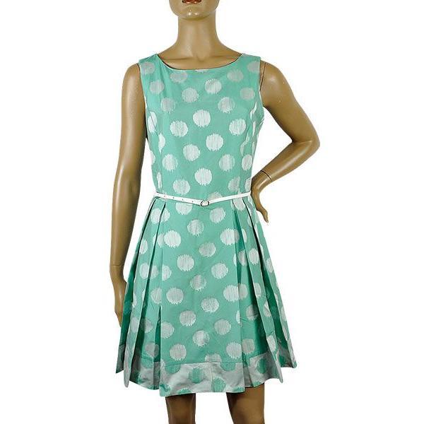 ブランド直営 インポート ワンピース 送料無料 春夏 Sale イタリア インポート Eleonora Amadei ドット柄ワンピース 革ベルト付 グリーン 短納期対応 Haywardyouthacademy Org