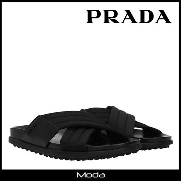 プラダ サンダル メンズ Prada 靴 黒 ブラック サイドロゴ フラット スリッパ Moda 通販 Yahoo ショッピング