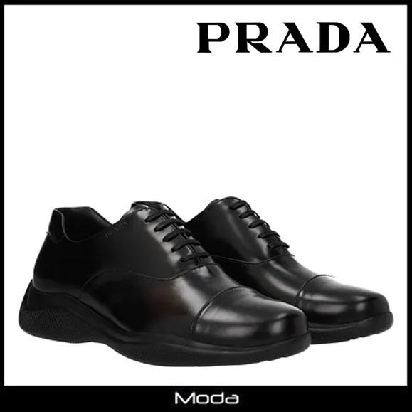 プラダ スニーカー メンズ 黒 ブラック PRADA 靴 サイドロゴ レース