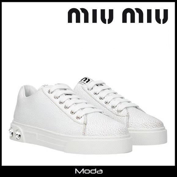 即日出荷 ミュウミュウ スニーカー レディース 白 ホワイト Miumiu 靴 Miu Miu ロゴ 当店人気 送料無料 Www Skylanceronline Com