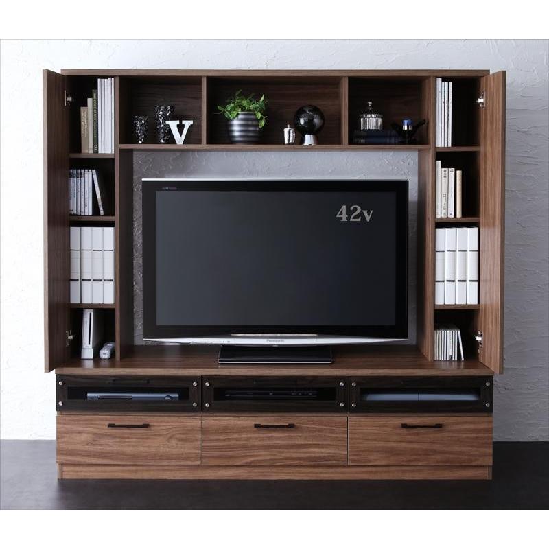 リビングを上質にするハイタイプテレビボード　薄型50型テレビまで対応　重厚感ある木目調　収納力大　配線穴付　ウォールナット柄 | 