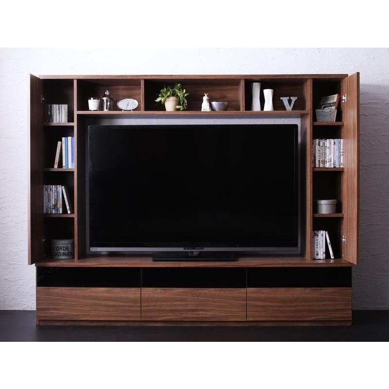 高級感あふれるテレビボード　60V型可　DVD246枚収納可　ウォルナット柄　配線穴付　【幅200×奥行45×高さ160cm】 | 