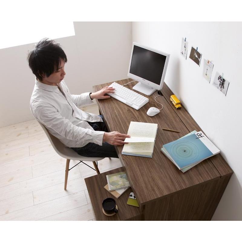 PCデスク3点セット ワゴンとシェルフ付 ユニットデスク パソコンデスク 書斎机 木目柄 高級感 |  | 18