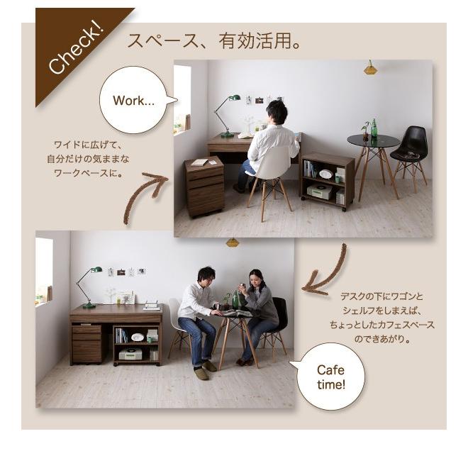 PCデスク3点セット ワゴンとシェルフ付 ユニットデスク パソコンデスク 書斎机 木目柄 高級感 |  | 04