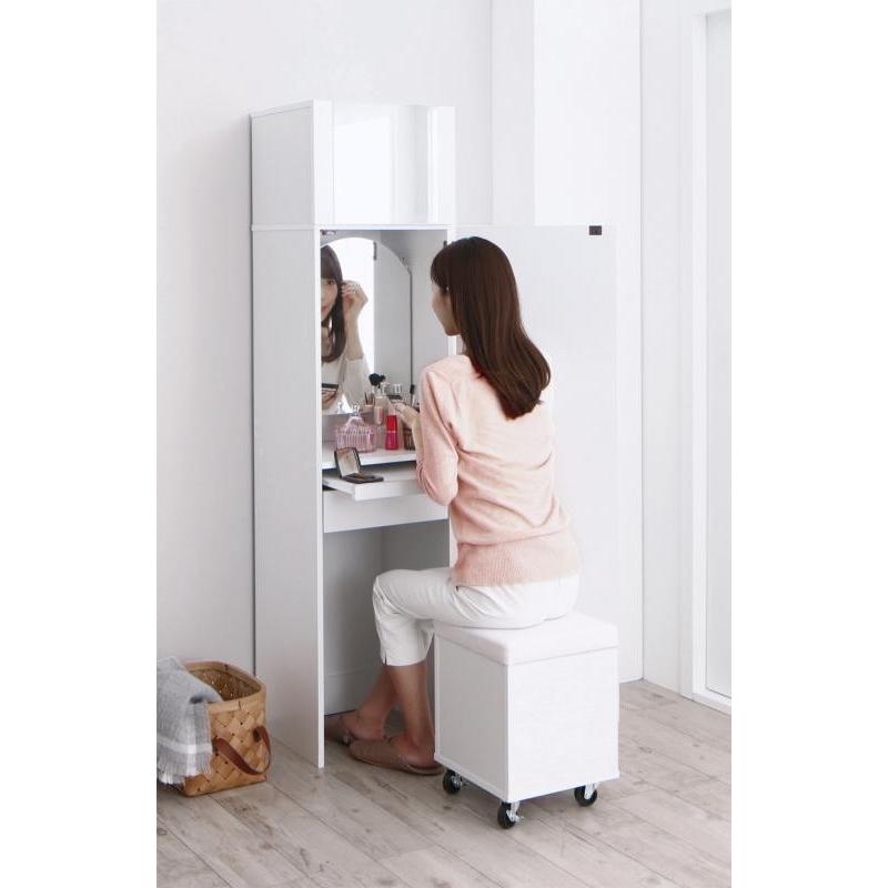 扉を開けてドレッサー閉じてスタンドミラー スツール付 2口コンセント付 隙間活用 |  | 15