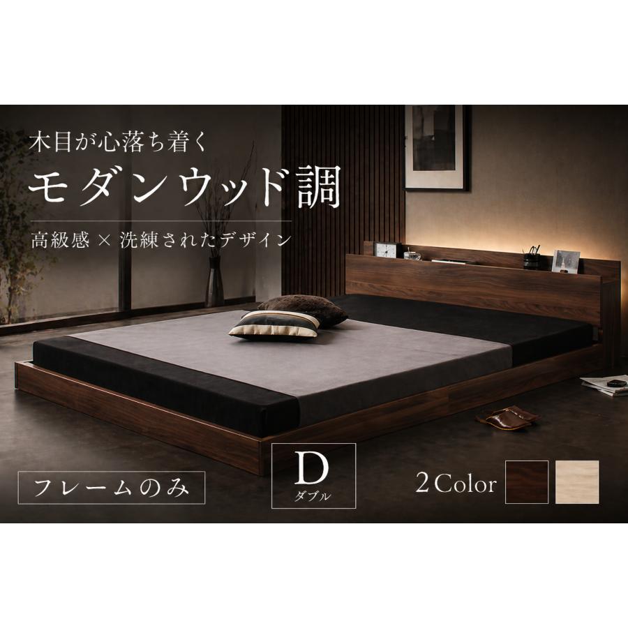 木目が心落ち着くモダンウッド調宮付きベッドフレーム フレームのみ 単品【ダブル】 | 