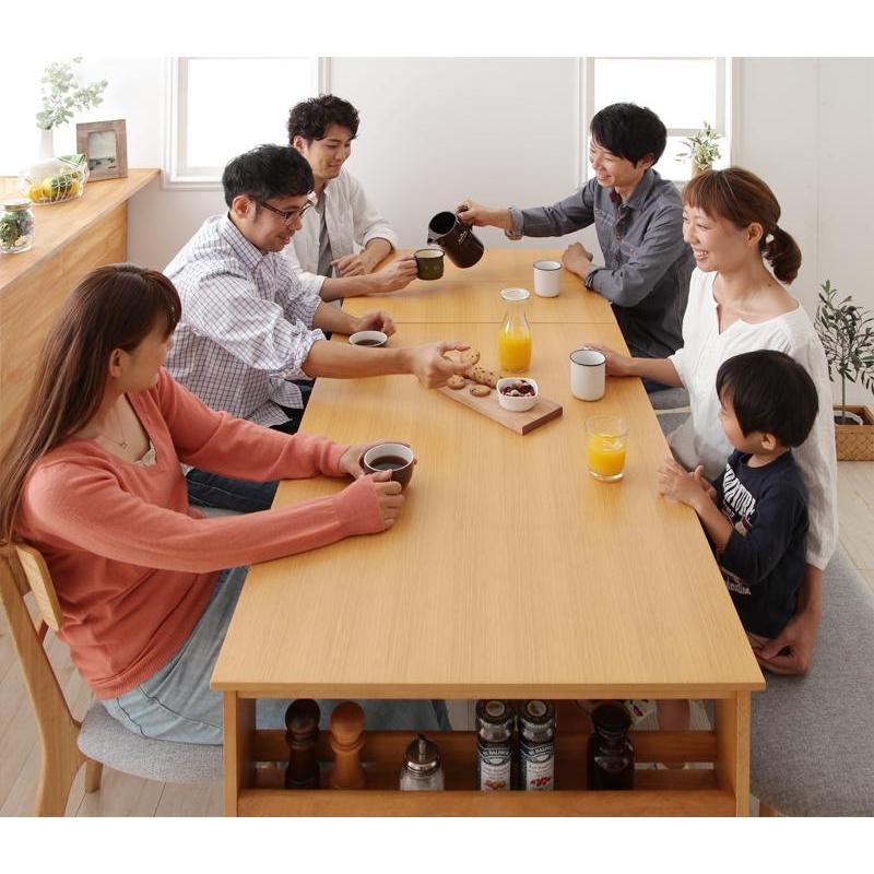 3ステップで伸ばせる伸長式ダイニング7点セット 天然木 おしゃれ棚付 【伸長式テーブル1＋チェア6】 |  | 04