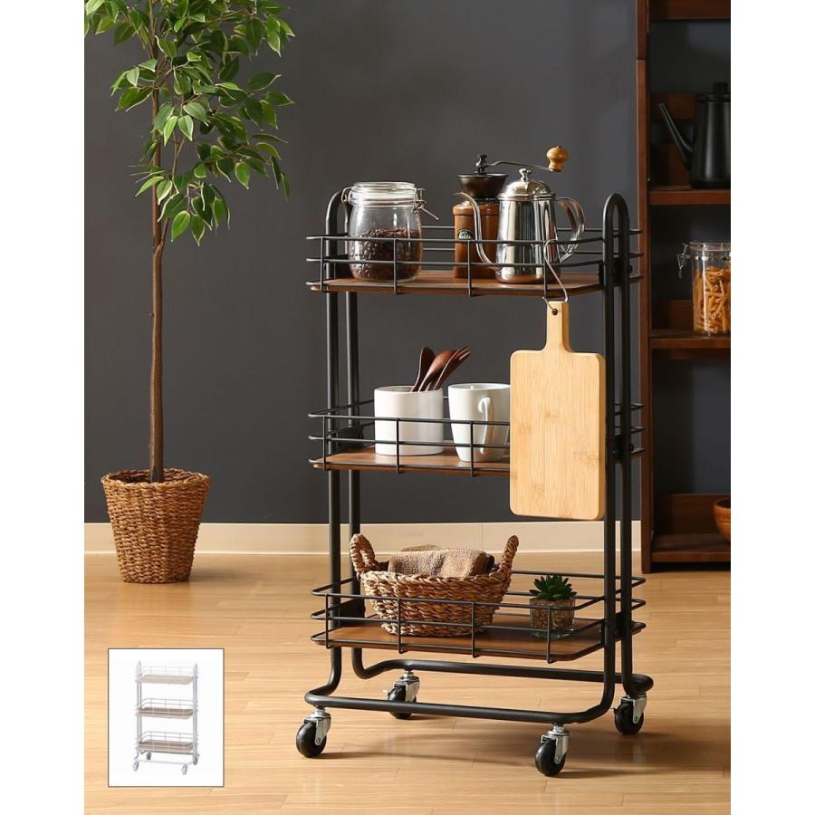 ヴィンテージ調3段キッチンワゴン キッチンラック 収納力大 キャスター