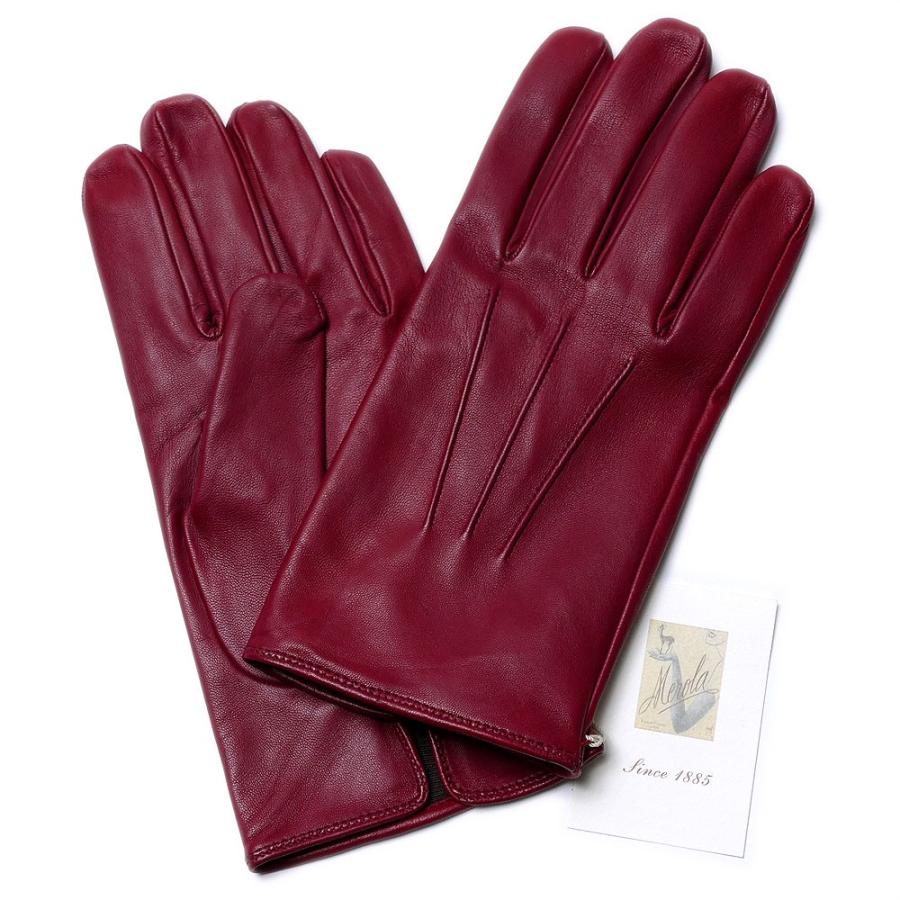 メローラ シルクニット裏地 ラムナッパグローブ ボルドー 手袋メンズ 冬 防寒 手袋 イタリア製 MEROLA :10007717:モーダ