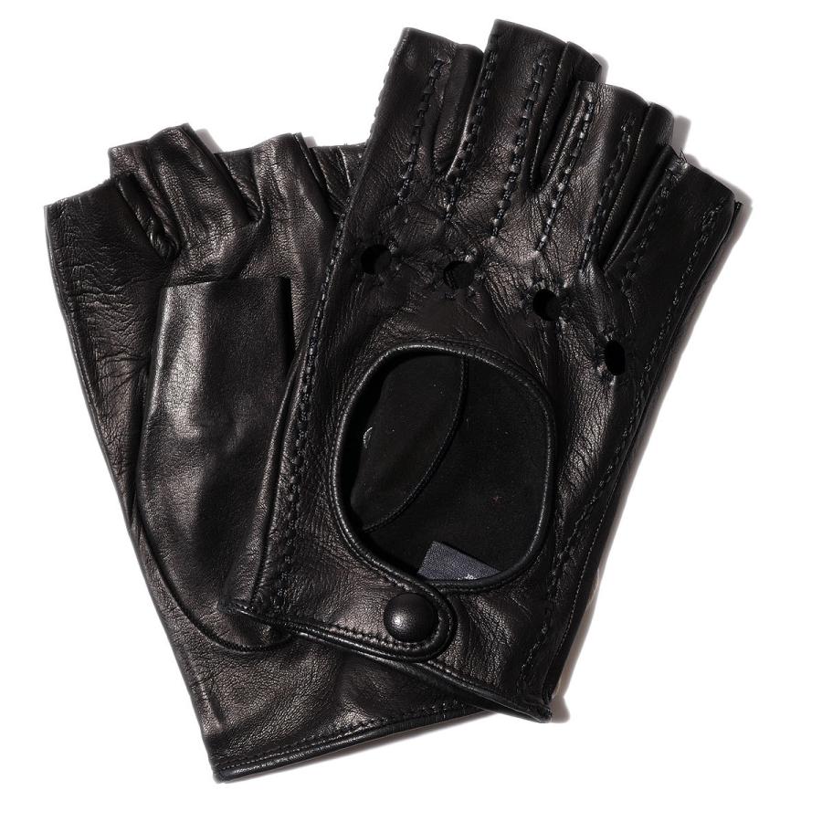 メローラ カットオフ ドライビンググローブ ZU93 ブラック ラムナッパ イタリア製 MEROLA 手袋指なし メンズ 手ぶくろ 男性用 半