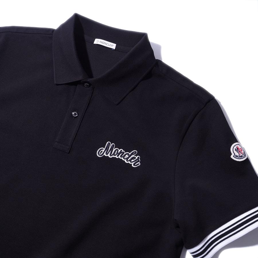 極美　MONCLER ライン　ロゴ　半袖ポロシャツ ブラック　黒　Mサイズ MONCLER (モンクレール) 胸ロゴ刺繍 ライン 半袖 ポロシャツ