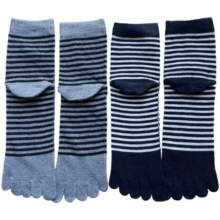 5本指ソックス メンズ ビジネス スポーツ マラソン ランニング 陸上 夏用 4足セット おしゃれ ボーダー柄 綿混 25-27cm A12 |  | 01