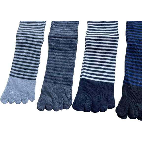 5本指ソックス メンズ ビジネス スポーツ マラソン ランニング 陸上 夏用 4足セット おしゃれ ボーダー柄 綿混 25-27cm A12 |  | 04