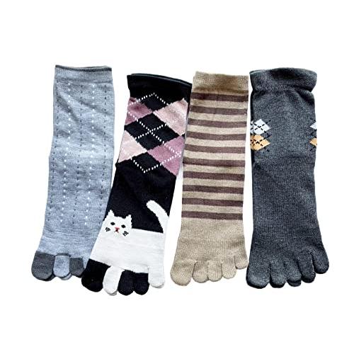 5本指ソックス レディース 綿混 夏 5本指 靴下 レディース かわいい おしゃれ 薄手 クルー丈 口ゴムゆったり 4足組（柄はお任せ） A24 | 