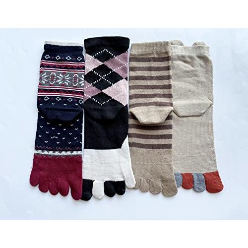 5本指ソックス レディース 綿混 夏 5本指 靴下 レディース かわいい おしゃれ 薄手 クルー丈 口ゴムゆったり 4足組（柄はお任せ） A24 |  | 05