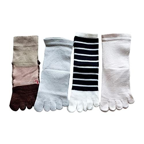 5本指ソックス レディース 綿混 夏 5本指 靴下 レディース かわいい おしゃれ 薄手 クルー丈 口ゴムゆったり 4足組（柄はお任せ） A24 |  | 07