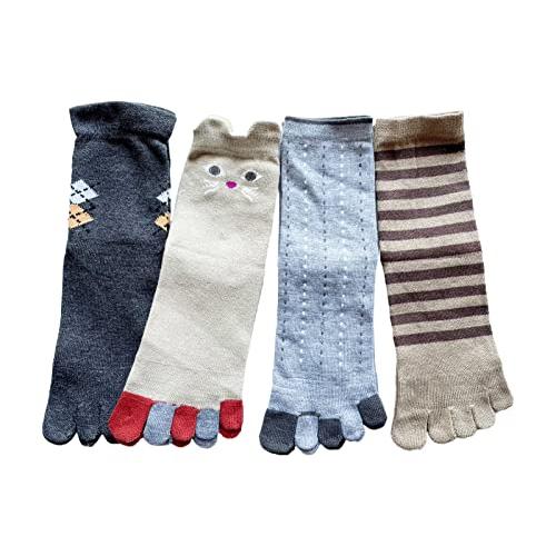 5本指ソックス レディース 綿混 夏 5本指 靴下 レディース かわいい おしゃれ 薄手 クルー丈 口ゴムゆったり 4足組（柄はお任せ） A24 |  | 08