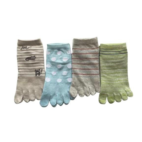 レディース 5本指ソックス 4足組 くるぶし丈 ショート 薄手 綿混 夏用 スニーカーソックス かわいい おしゃれ 蒸れない 快適 通気性抜群（柄はお任せ） A25 |  | 05