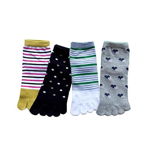 レディース 5本指ソックス 4足組 くるぶし丈 ショート 薄手 綿混 夏用 スニーカーソックス かわいい おしゃれ 蒸れない 快適 通気性抜群（柄はお任せ） A25 |  | 01