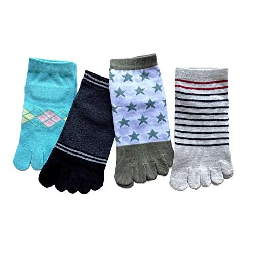 レディース 5本指ソックス 4足組 くるぶし丈 ショート 薄手 綿混 夏用 スニーカーソックス かわいい おしゃれ 蒸れない 快適 通気性抜群（柄はお任せ） A25 |  | 07