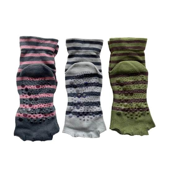 ヨガソックス 5本指 滑り止め 3足セット ピラティス 靴下 5本指ソックス スポーツソックス レディース ボーダー柄 かわいい おしゃれ（色はお任せ）A30 |  | 02