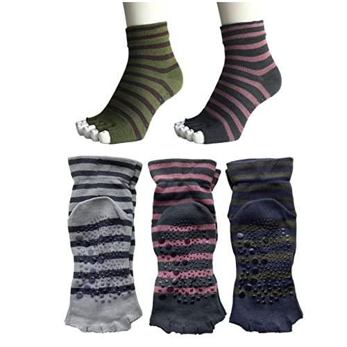 ヨガソックス 5本指 滑り止め 3足セット ピラティス 靴下 5本指ソックス スポーツソックス レディース ボーダー柄 かわいい おしゃれ（色はお任せ）A30 |  | 07