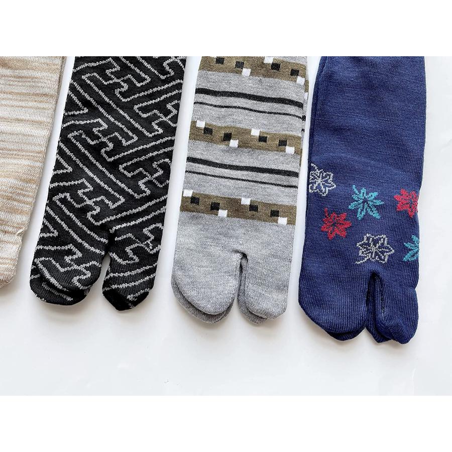 足袋ソックス メンズ 和柄 二股靴下 紳士 快適 綿混 かかと付 25-27cm 5足セット（柄はお任せ） B01 |  | 03