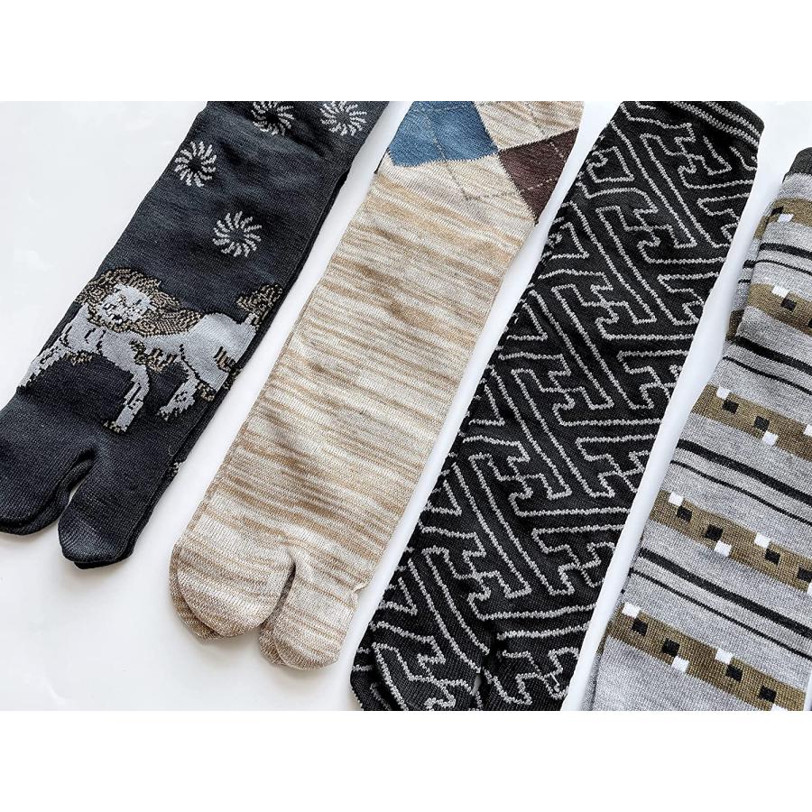 足袋ソックス メンズ 和柄 二股靴下 紳士 快適 綿混 かかと付 25-27cm 5足セット（柄はお任せ） B01 |  | 04