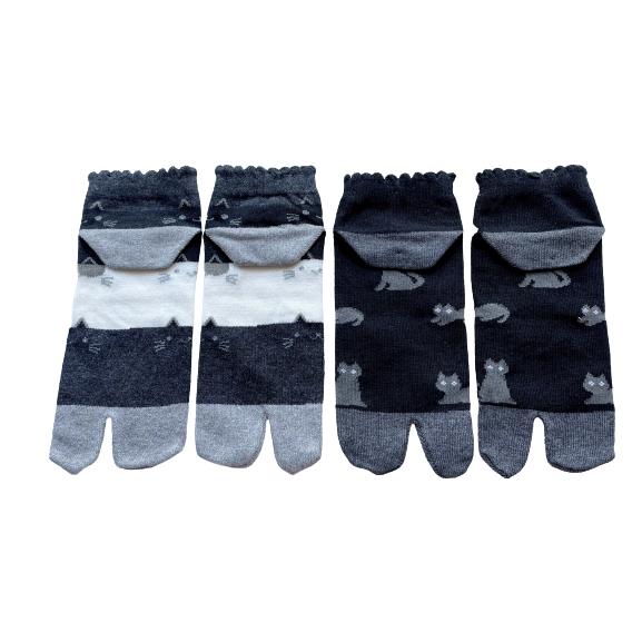 足袋ソックス レディース ネコ柄 5足セット 綿混 かかと付 口ゴムゆったり ショート丈 23-25cm （柄はお任せ）B04 |  | 01