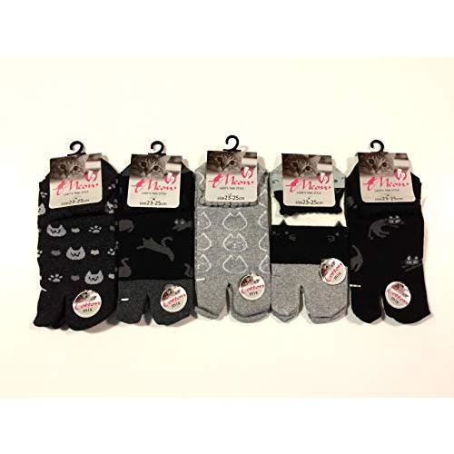 足袋ソックス レディース ネコ柄 5足セット 綿混 かかと付 口ゴムゆったり ショート丈 23-25cm （柄はお任せ）B04 |  | 06