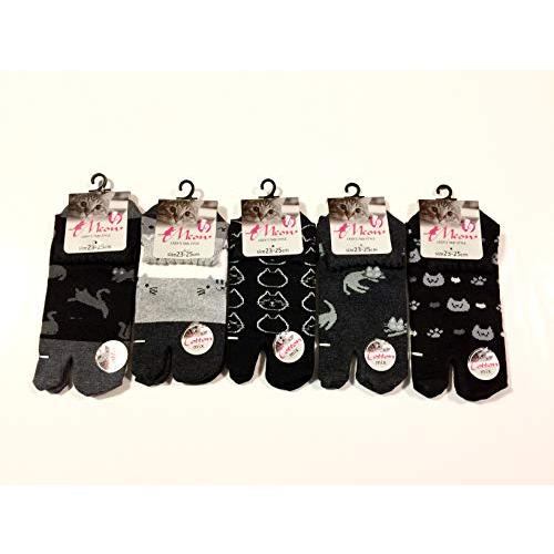 足袋ソックス レディース ネコ柄 5足セット 綿混 かかと付 口ゴムゆったり ショート丈 23-25cm （柄はお任せ）B04 |  | 05
