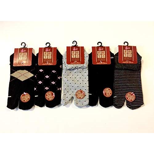 足袋ソックス レディース 靴下 足袋型シューズ 綿混 かかと付 口ゴムゆったり 23-25cm 5足セット（柄はお任せ）B05 |  | 08