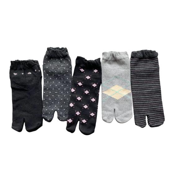 足袋ソックス レディース 靴下 足袋型シューズ 綿混 かかと付 口ゴムゆったり 23-25cm 5足セット（柄はお任せ）B05 |  | 01