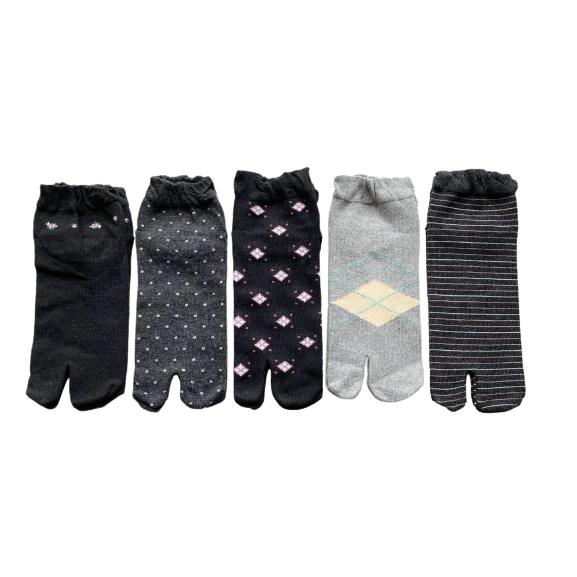 足袋ソックス レディース 靴下 足袋型シューズ 綿混 かかと付 口ゴムゆったり 23-25cm 5足セット（柄はお任せ）B05 |  | 03