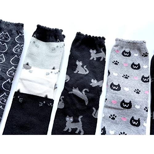 足袋ソックス レディース 靴下 足袋型シューズ ネコ柄 綿混 かかと付 口ゴムゆったり ショート丈 23-25cm 3足セット（柄はお任せ）B07 |  | 02