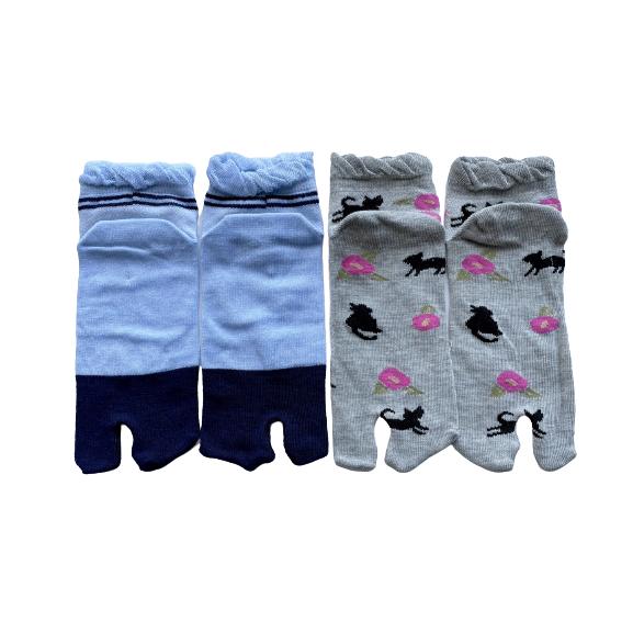 足袋ソックス レディース 靴下 足袋型シューズ くるぶし かわいい ネコ柄 綿混 口ゴムゆったり 甲メッシュ 23-25cm 5足セット（柄はお任せ）B08 |  | 04