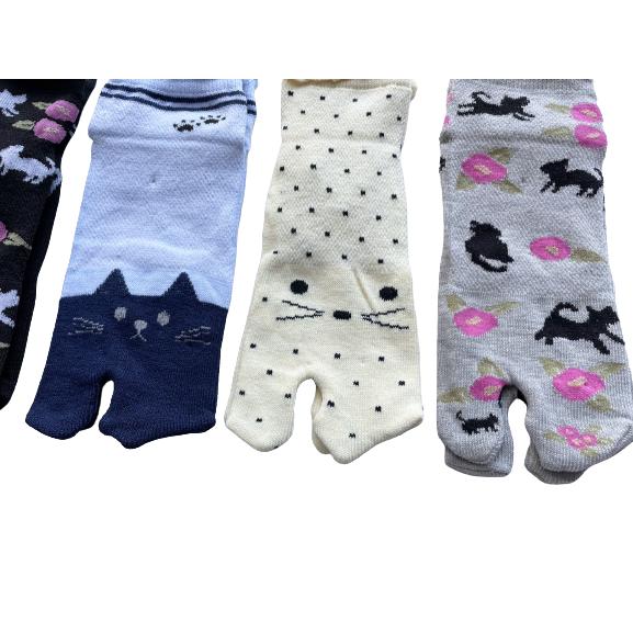 足袋ソックス レディース 靴下 足袋型シューズ くるぶし かわいい ネコ柄 綿混 口ゴムゆったり 甲メッシュ 23-25cm 5足セット（柄はお任せ）B08 |  | 06