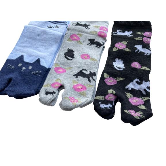 足袋ソックス レディース 靴下 足袋型シューズ くるぶし かわいい ネコ柄 綿混 口ゴムゆったり 甲メッシュ 23-25cm 5足セット（柄はお任せ）B08 |  | 07