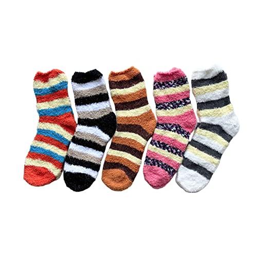 靴下 レディース セット ルームソックス 冬 あたたかい ふわふわ もこもこ靴下 ボーダー柄 23-25cm 5足セット（柄はお任せ）C28 |  | 07