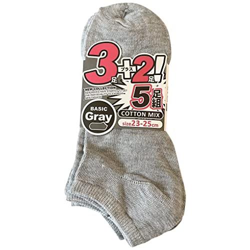 ソックス レディース くるぶし 靴下 無地 スニーカーソックス ショート 綿混 23-25cm 5足セット (グレー) C35 | 