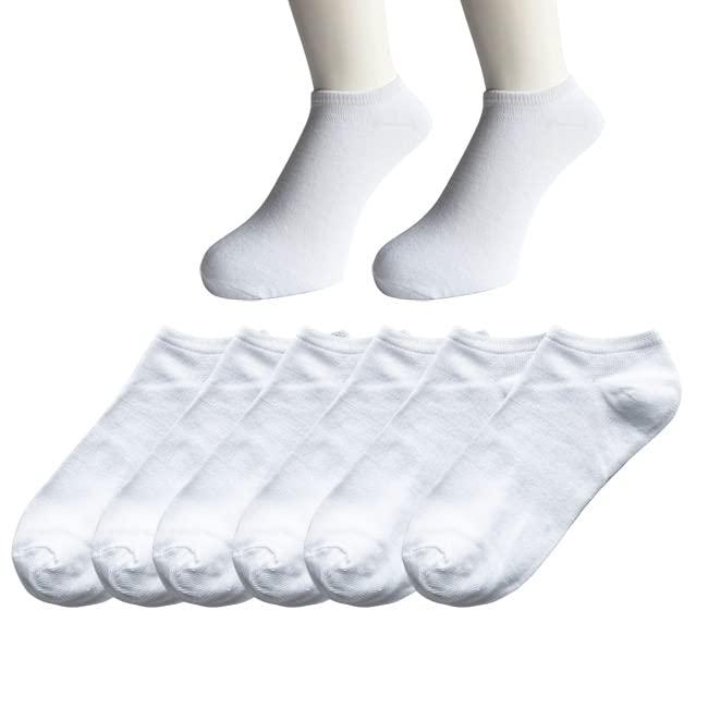 ソックス レディース くるぶし 靴下 ショート 綿混 薄手 春 夏 白 無地 スニーカーソックス 6足セット (白色) C50 | 