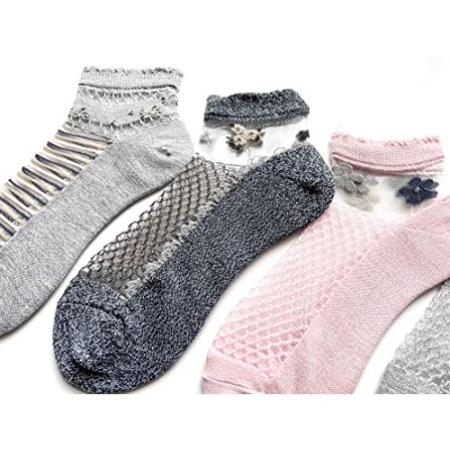 シースルーソックス レディース くるぶし丈 ショートソックス 夏用 薄手 かわいい おしゃれ 綿足底 5足セット C63 |  | 01