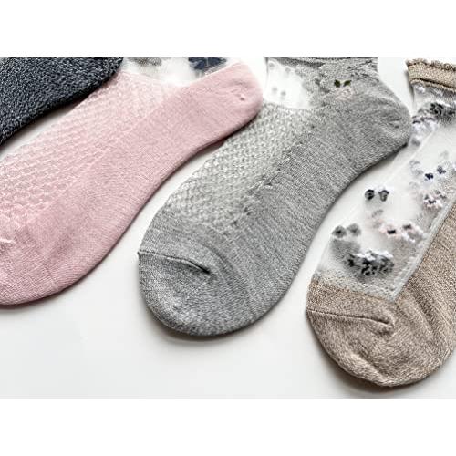 シースルーソックス レディース くるぶし丈 ショートソックス 夏用 薄手 かわいい おしゃれ 綿足底 5足セット C63 |  | 03