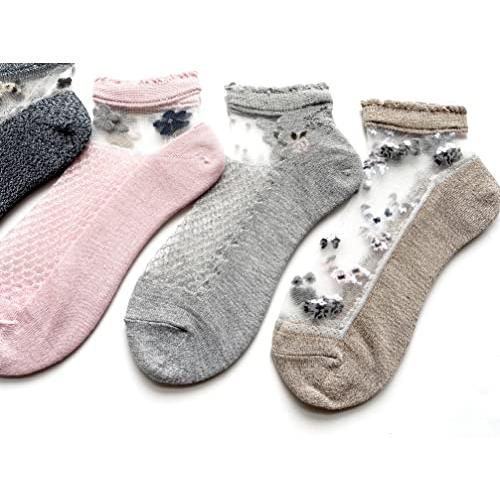 シースルーソックス レディース くるぶし丈 ショートソックス 夏用 薄手 かわいい おしゃれ 綿足底 5足セット C63 |  | 04