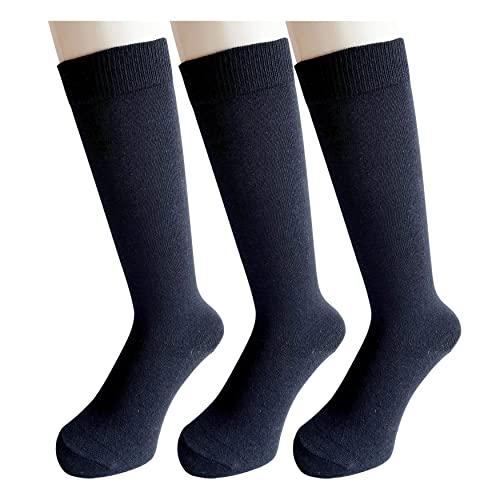 ハイソックス レディース 紺 ハイソックス メンズ 通勤 通学 女の子 薄手 綿混 平編み 3足セット (紺色) C81 | 