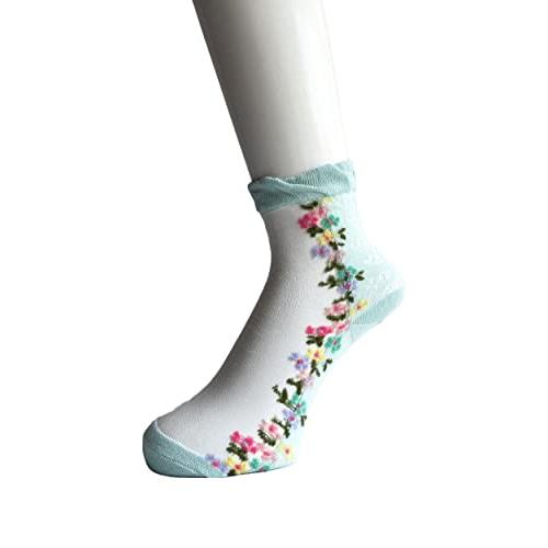 シースルーソックス レディース 5足セット 薄手 通気 おしゃれ 靴下 春夏 綿混 23-25cm かわいいデザイン (カラフル花柄) C88 |  | 01