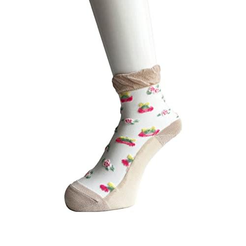 シースルーソックス レディース 5足セット 薄手 通気 おしゃれ 靴下 春夏 綿混 23-25cm かわいいデザイン (カラフル花柄) C88 |  | 02