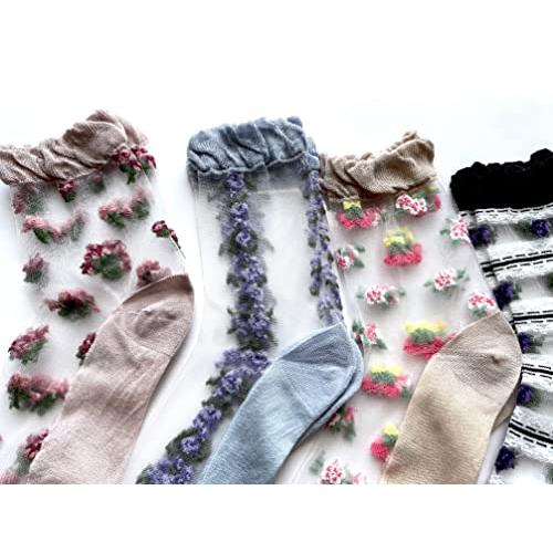 シースルーソックス レディース 5足セット 薄手 通気 おしゃれ 靴下 春夏 綿混 23-25cm かわいいデザイン (カラフル花柄) C88 |  | 08
