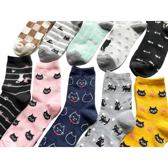 靴下 レディース セット 可愛い ねこ柄 レディース 猫柄 綿混 おしゃれソックス 10足セット C91 |  | 04
